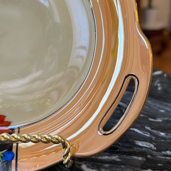 Antique Noritake Morimura Peach Lusterware Floral Handled Dish Japanese 1910’s - Picture 5 of 10